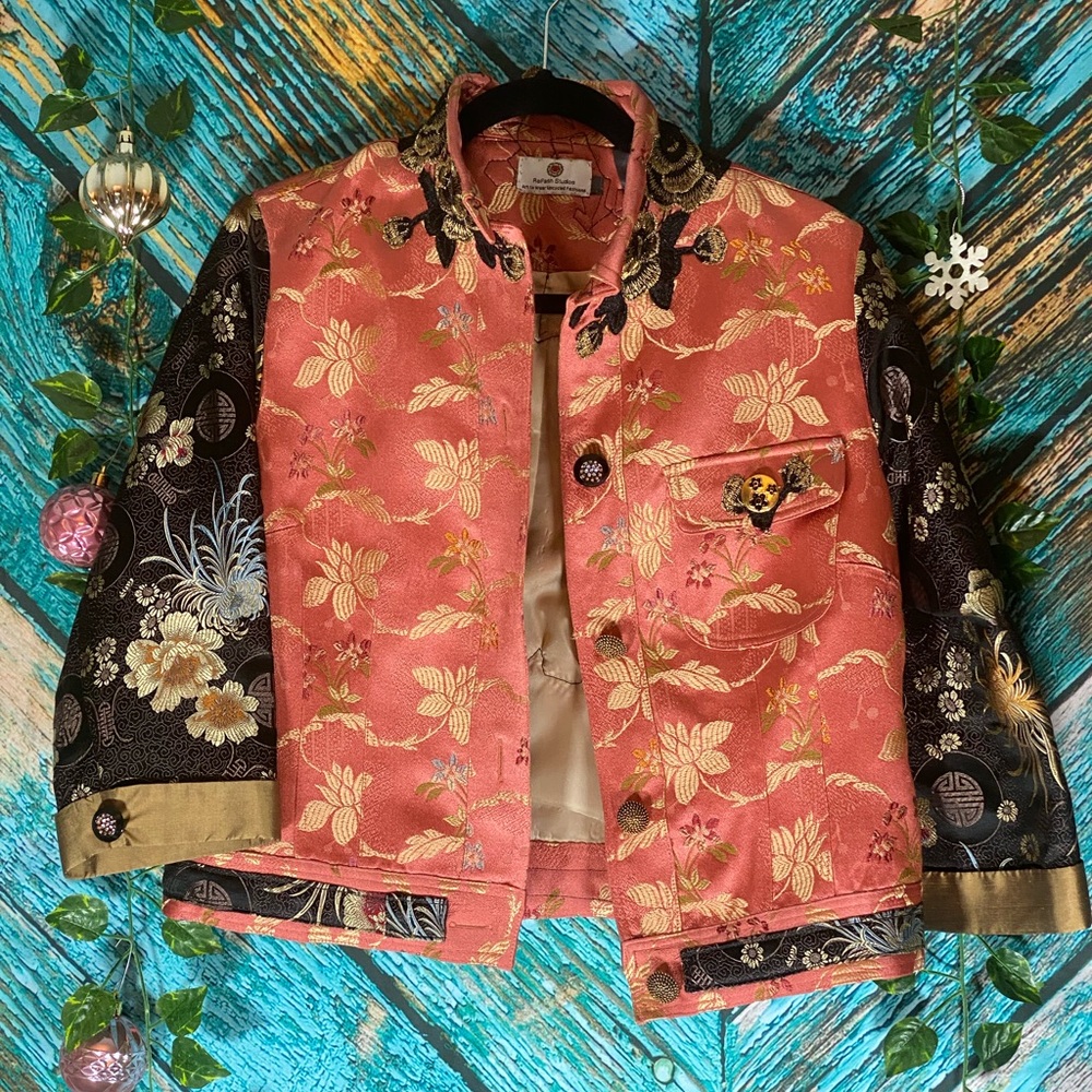 Refash Studios Upcycled Art Pink Button Down Gold… - image 2